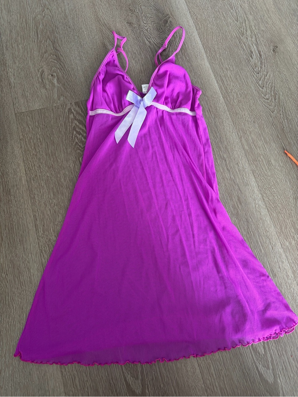 Vintage Y2K slip dress‎ sheer Magenta Chemise with White Bow Accent babydoll